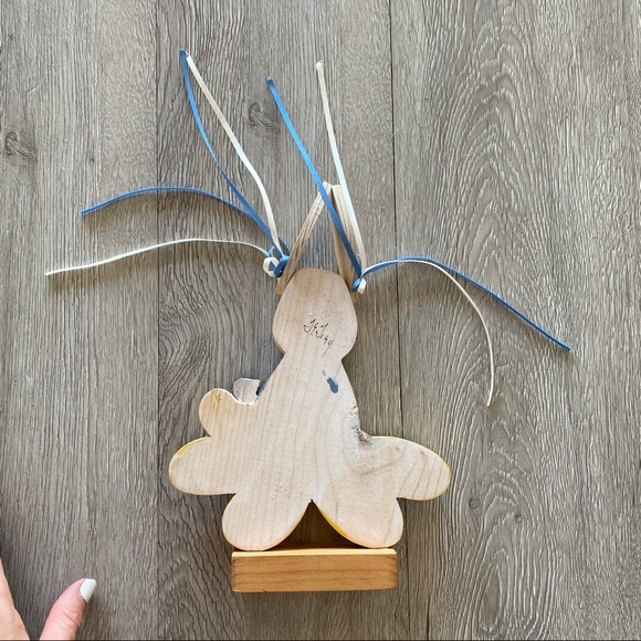 Vintage Wooden 7.5” Hand-painted Bunny Rabbit with Bird - Picture 9 of 10